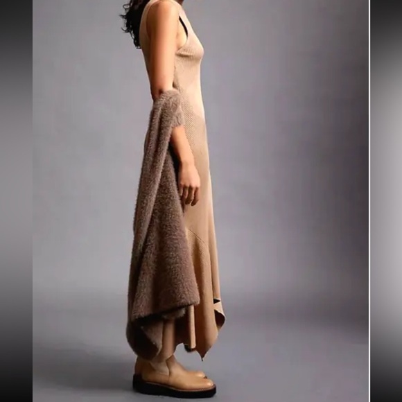 Anthropologie‎ Knit mock neck sleeveless midi sweater dress in camel tan Sz XS - Picture 3 of 13